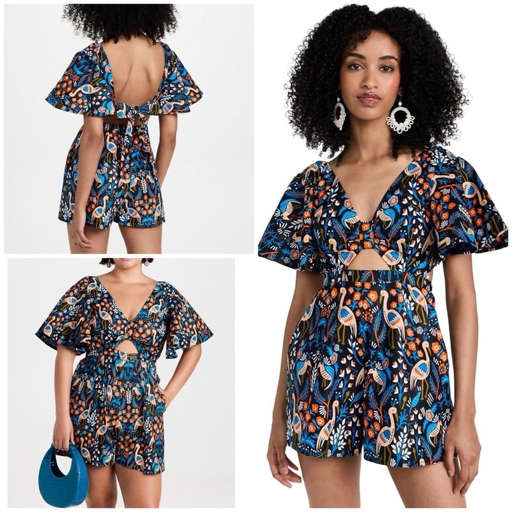 NWT Mangishi Doll Bella Ibis Leaves Birds Floral 100% Cotton Cut-out Romper 4​